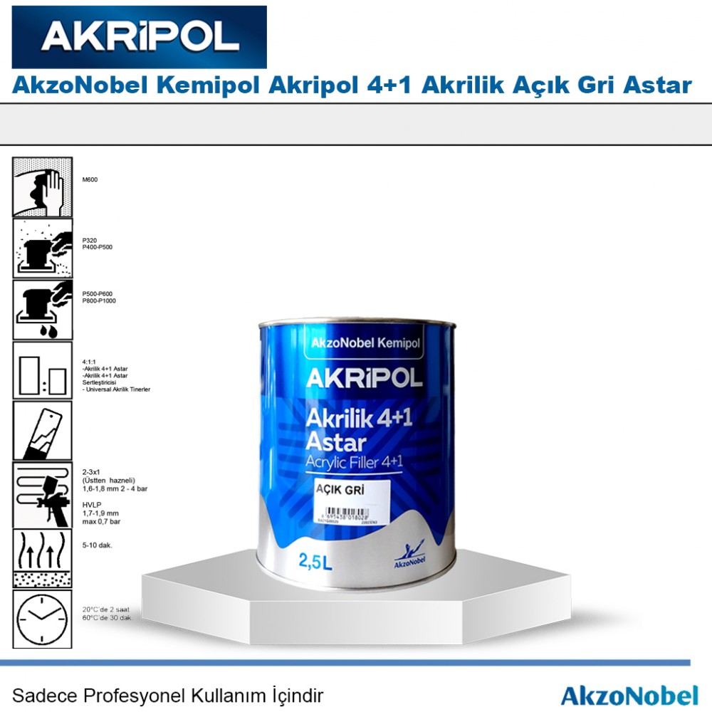 AkzoNobel Kemipol Akripol 4+1 Akrilik Açık Gri Astar