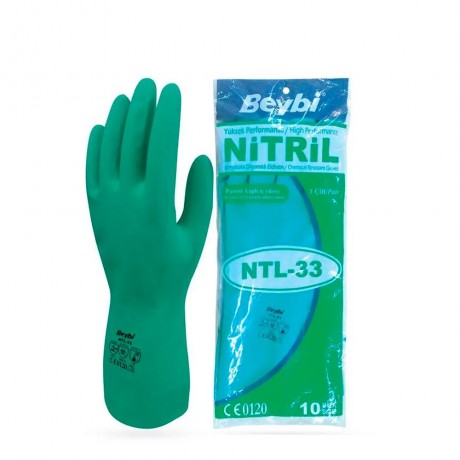 Beybi NTL-33 Kimyasala Karşı Dayanıklı Korun Yeşil Nitril Eldiven 