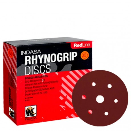 Indasa Rhynogrip Discs Plus Line - Kağıt Sulu Kırmızı 7 Delik Disk Zımpara 150mm
