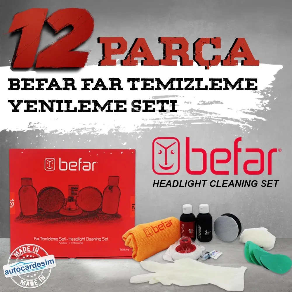 Befar 12 Parça Çizik Giderici - Parlatıcı Oto Far Temizleme Seti