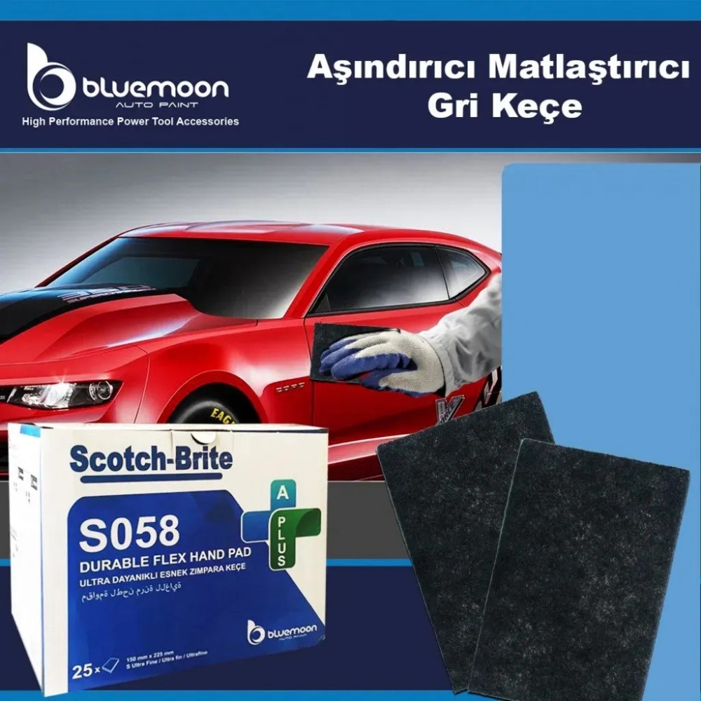 Bluemoon Scotch Brite Aşındırıcı Matlaştırıcı Gri Keçe 22x15 cm