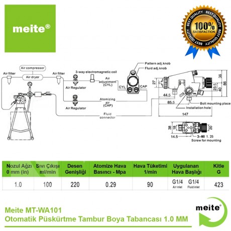 Meite MT-WA101 Automatic Spray Drum Spray Gun 1.0 MM