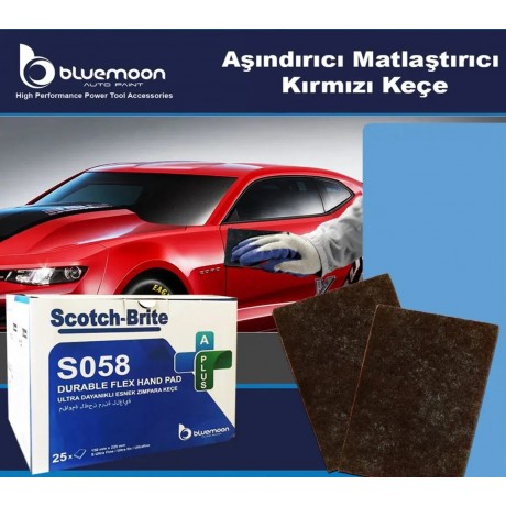 Bluemoon Scotch Brite Aşındırıcı Matlaştırıcı Kırmızı Keçe 22x15 cm