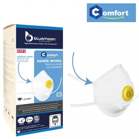 Bluemoon Comfort Tek Kullanımlık Ventilli Toz Maskesi 25'li Paket