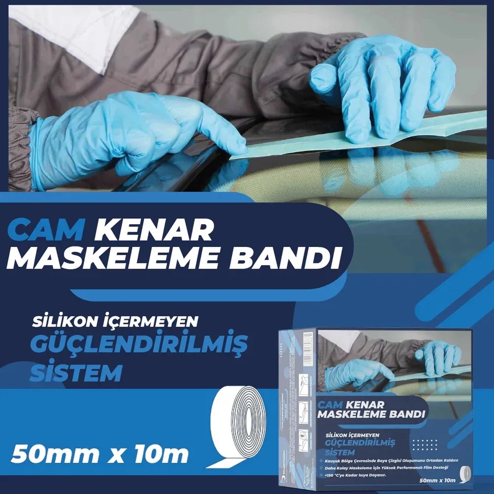 Bluemoon Silikon İçermeyen Yapışkanlı Cam Kenar Maskeme Bandı 50mm x 10m