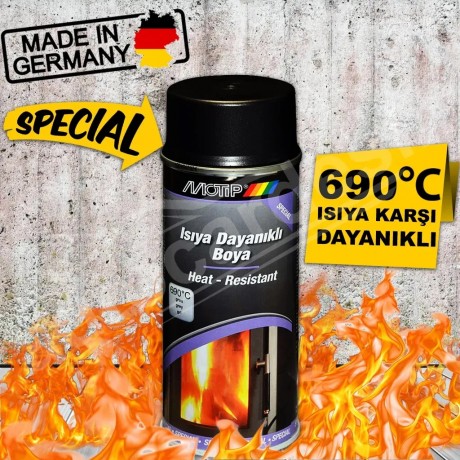 Motip 690°C Yüksek Isıya Ateşe Dayanıklı Siyah Sprey Boya 400 ML.