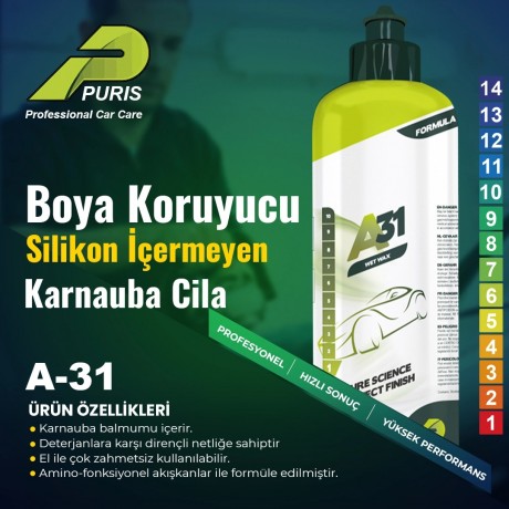 Puris A31 Pure Wax Boya Koruma Özellikli Silikon İçermeyen Parlak Cila 1 Litre 