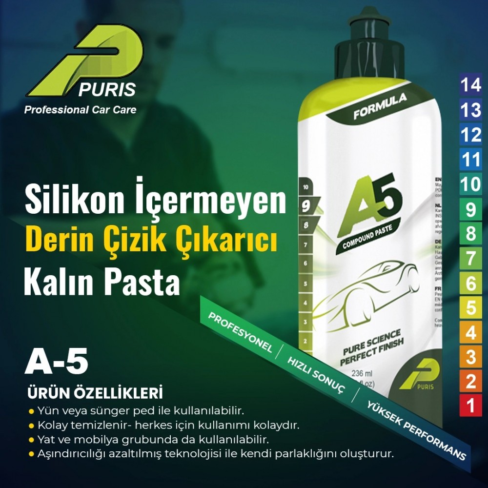 Puris A5 Derin Çizik Çıkarıcı Silikonsuz Kalın Araç Pastası 1 KG