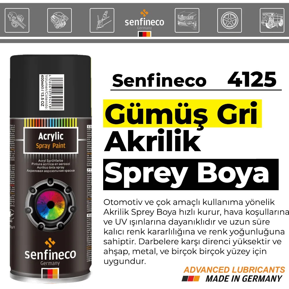 Senfineco 4125 Gümüş Gri Akrilik Sprey Boya 400 ML.